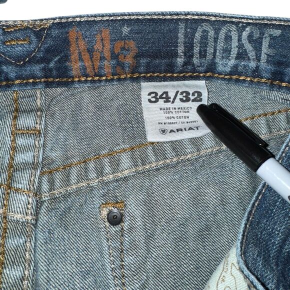 Ariat M3 Loose Straight Jeans Men’s 34x32 Medium Blue Wash Cotton - Picture 3 of 4